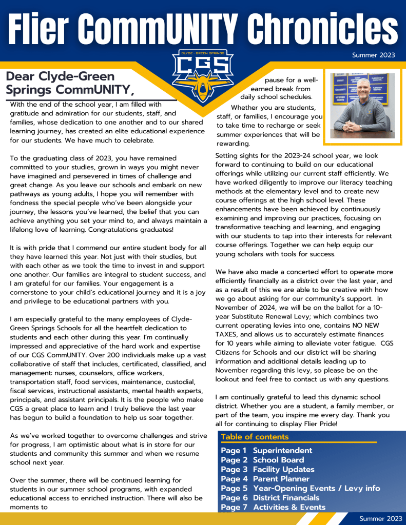 The Flier CommUNITY Chronicles ClydeGreen Springs School District